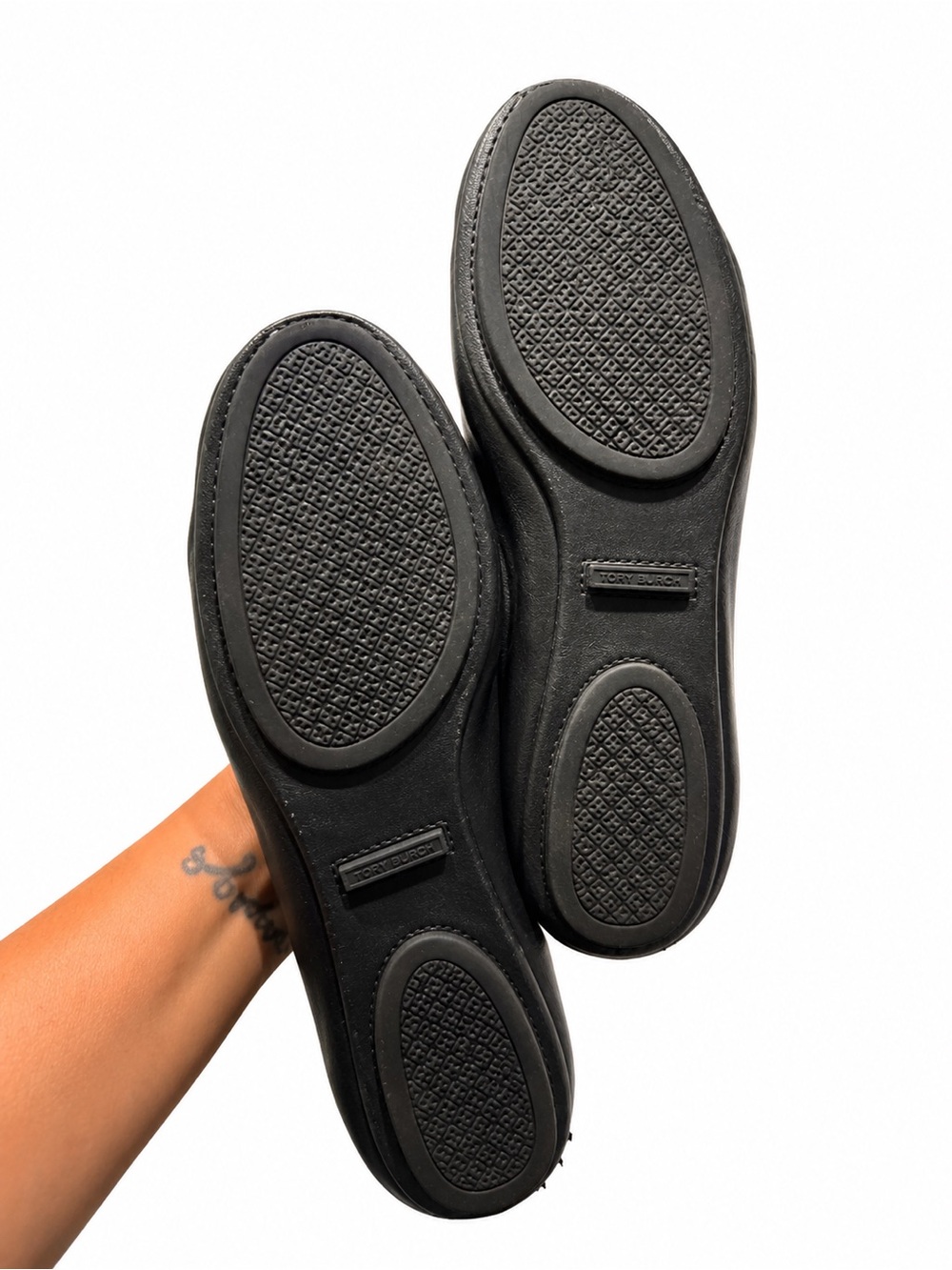 Tory Burch Black Leather Logo Ballet Flats Really Good Condition Size 8.5 - Picture 2 of 7